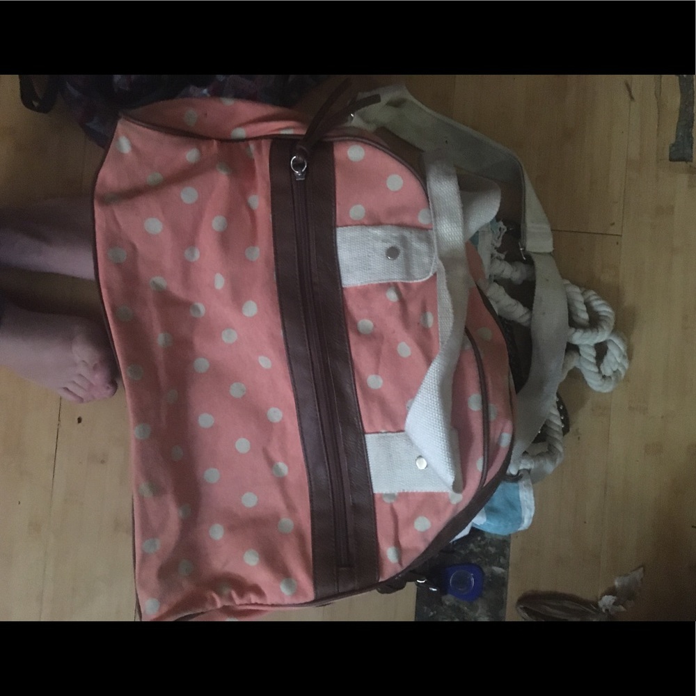 Pink with white polka dots tote bag/overnight bag